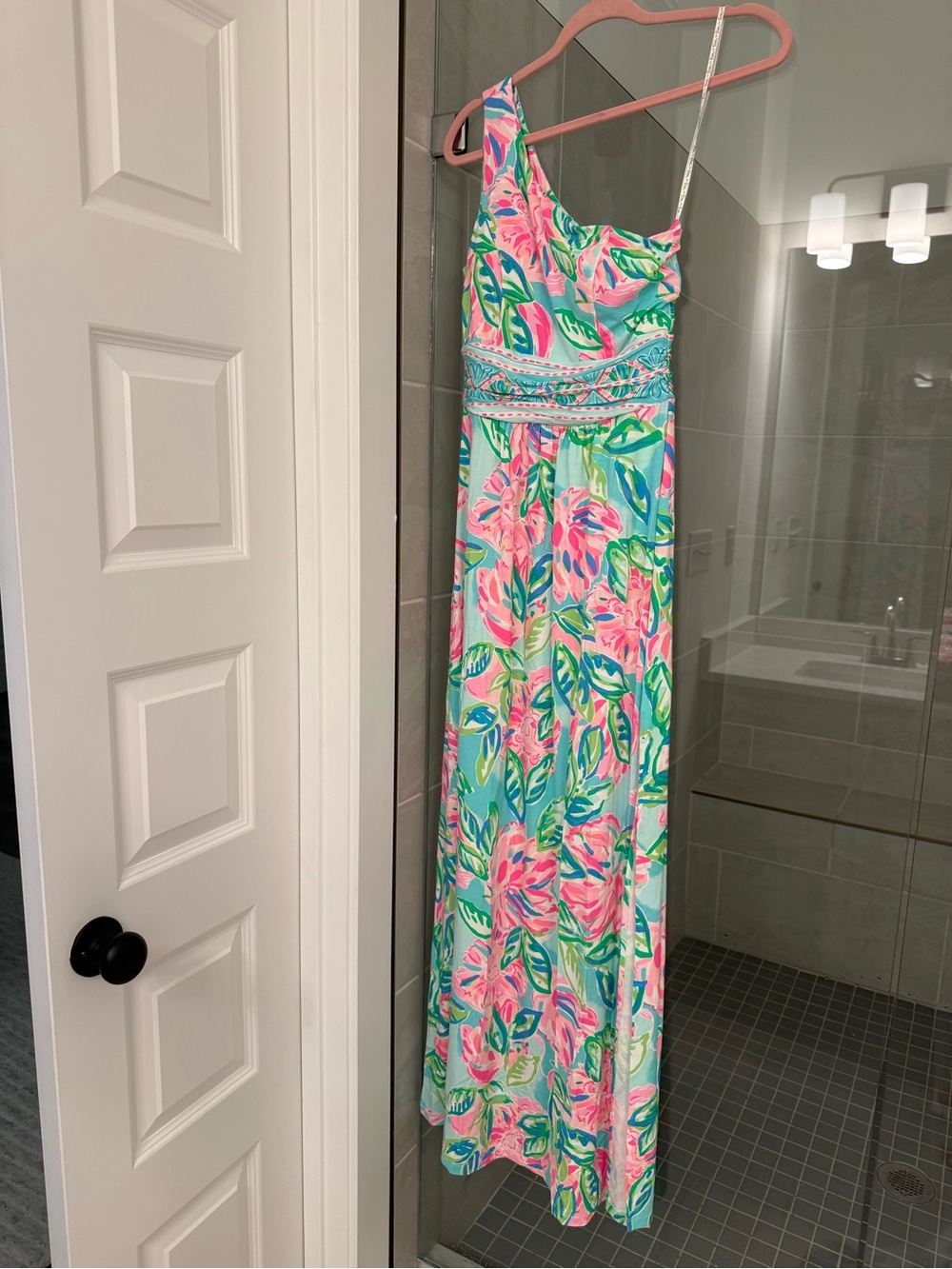Lilly Pulitzer One-Shoulder Floral Maxi Dress - Pink & Turquoise